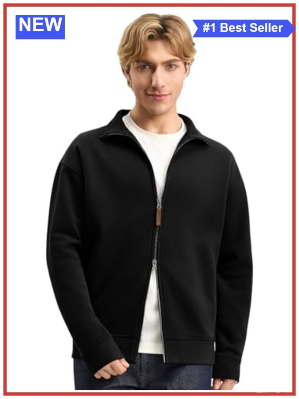 Two-Way Zip Up Sweatshirt Stand Collar Fleece Jacket Cotton Blend